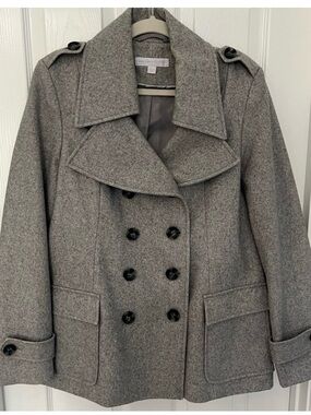 New York & Company Gray Double-Breasted Wool Peacoat